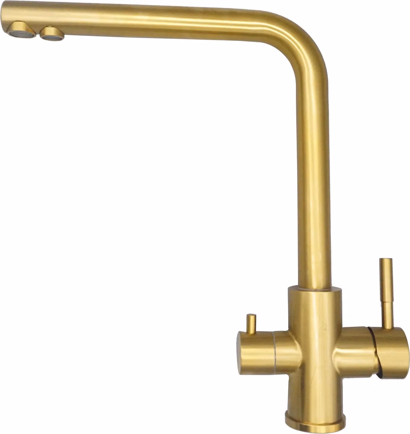 Rubinetto da cucina DQOK, design a doppia maniglia, acciaio inox spazzolato, oro ssd, G1/2