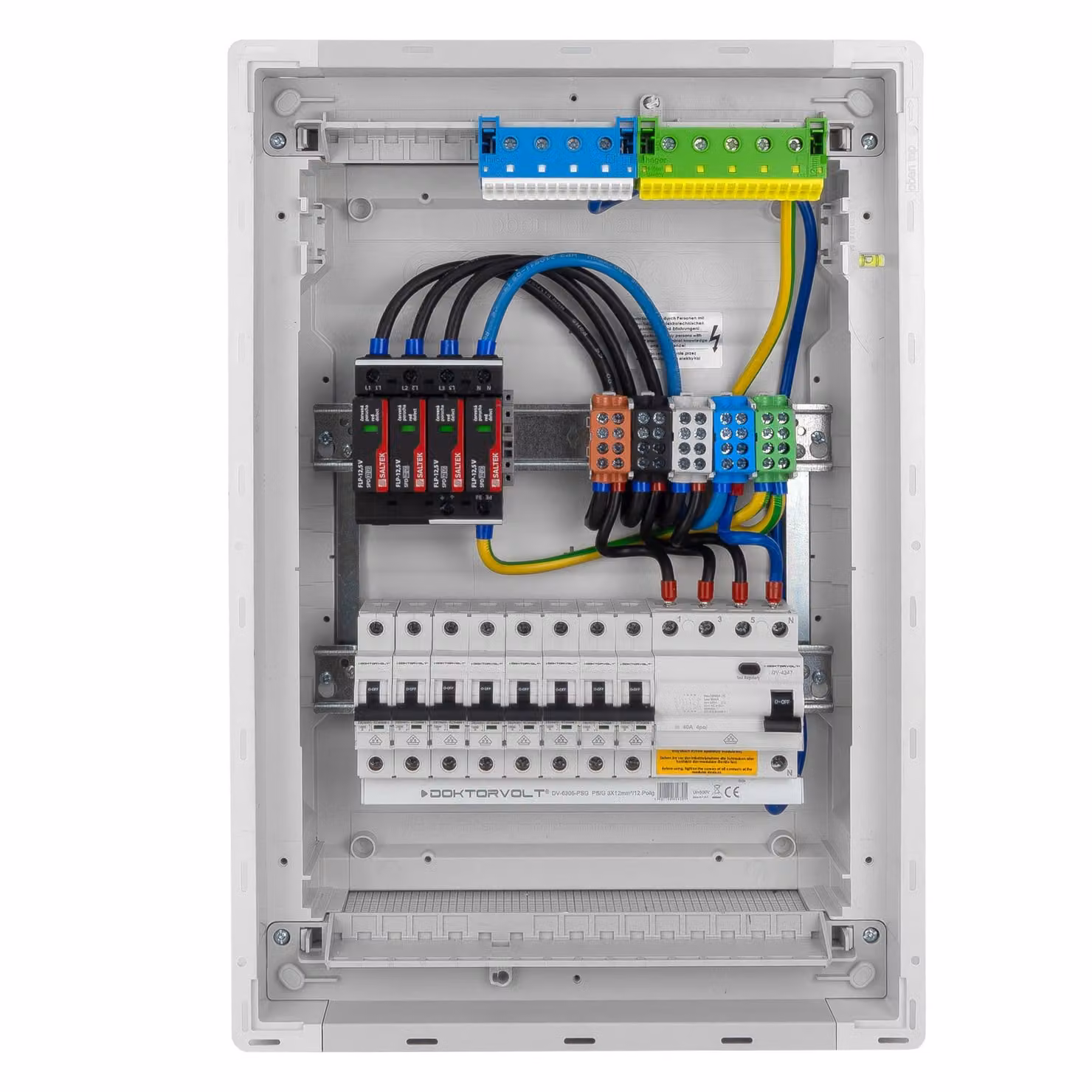 Scatola portafusibili Hager da incasso 2x12 moduli 8xMCB 1xRCCB VDE protezione da sovratensioni fusibili cablati 505,50x348x98mm Doktorvolt