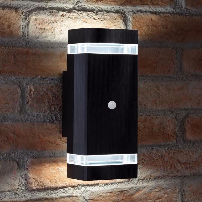Apparecchio a parete PIR a doppio sensore, nero, 14W, 6500K, grado di protezione IP44