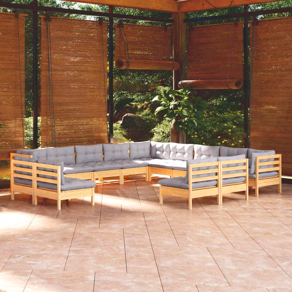 Maison Exclusive - Set Divani da Giardino 13 pz con Cuscini Grigi Massello di Pino