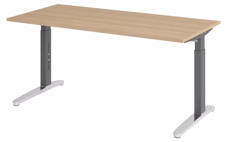 Scrivania bümö serie XB - Dimensioni: 160 x 80 cm, finitura: rovere, struttura: grafite/alluminio lucido