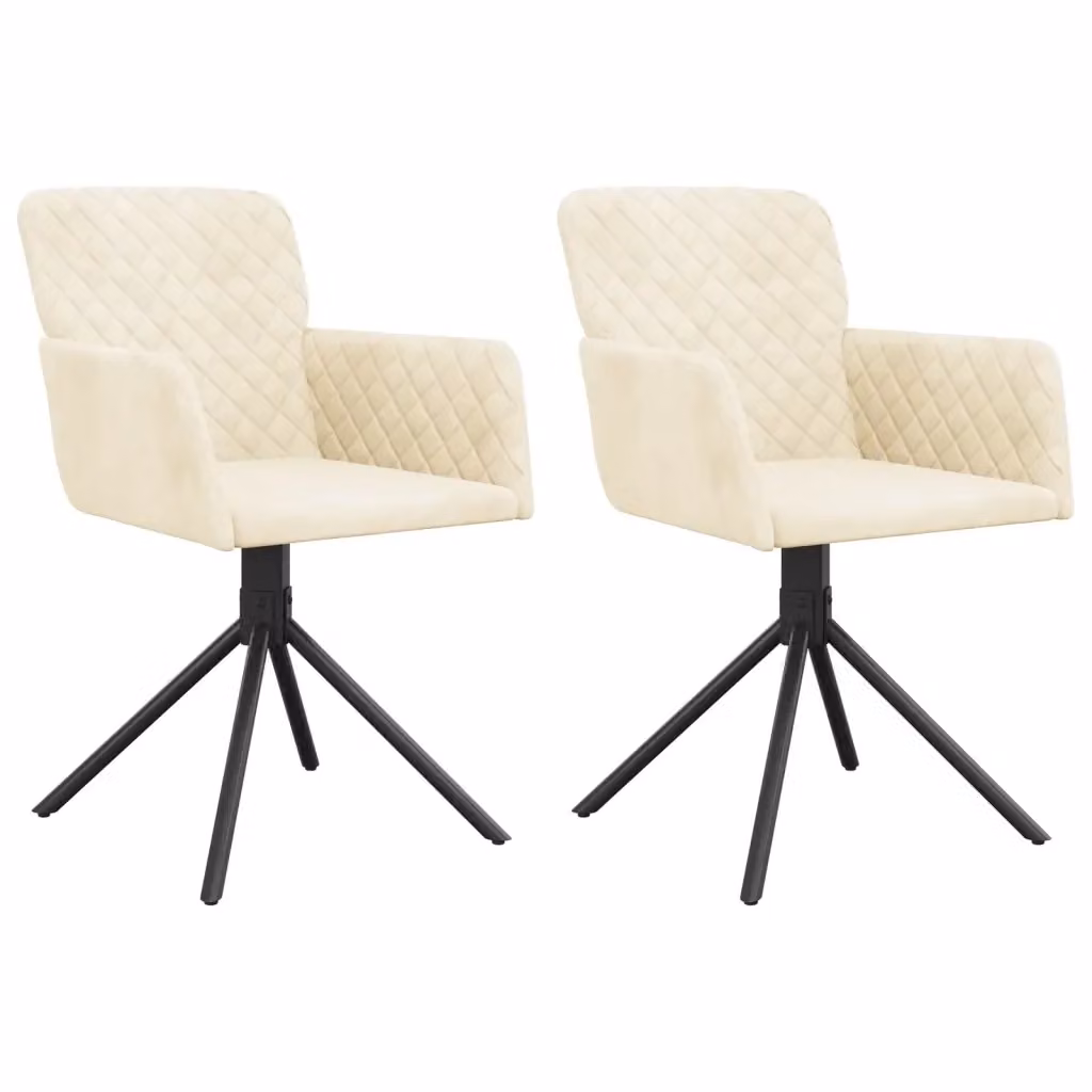 Set di 2 sedie da pranzo girevoli 360 gradi vidaXL in velluto beige con struttura in metallo e MDF per soggiorno o sala da pranzo – 2