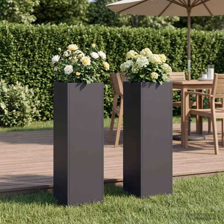 Set di 2 vasi da giardino vidaXL in metallo neri H 75 x L 20 x P 20 cm