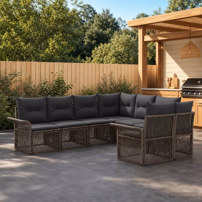 Set Divano da Giardino vidaXL 8 posti a forma di U in metallo antracite con cuscini inclusi