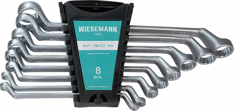 Set di 8 chiavi con doppio anello 6-22 mm I WIESEMANN 1893 I kit di chiavi per viti DIN 838 piegate inserite nel supporto I 81260