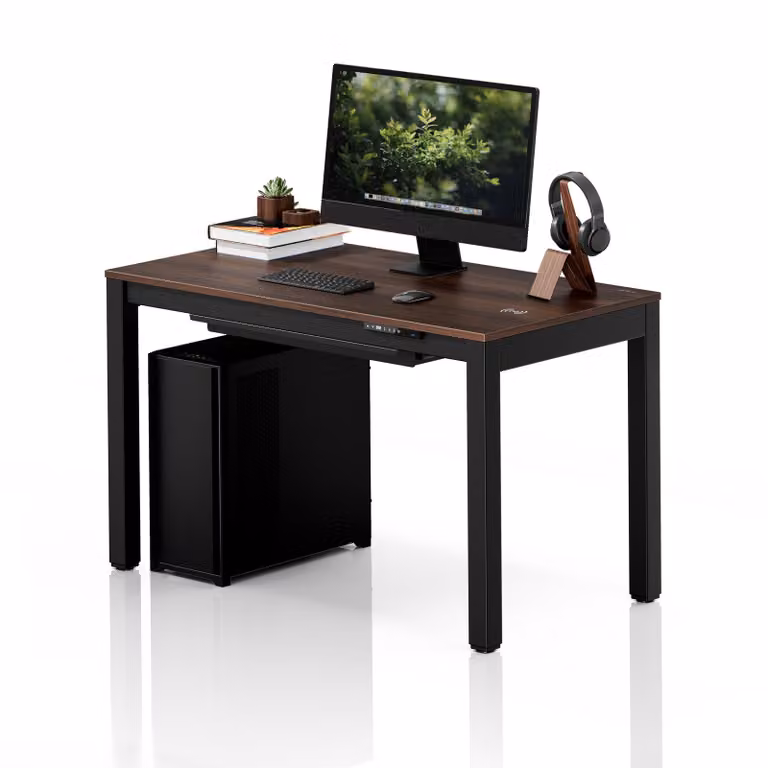 Scrivania regolabile in altezza elettricamente, dimensioni 120 x 63 cm, con funzione di ricarica Qi e USB, colore nero/noce: EVAN