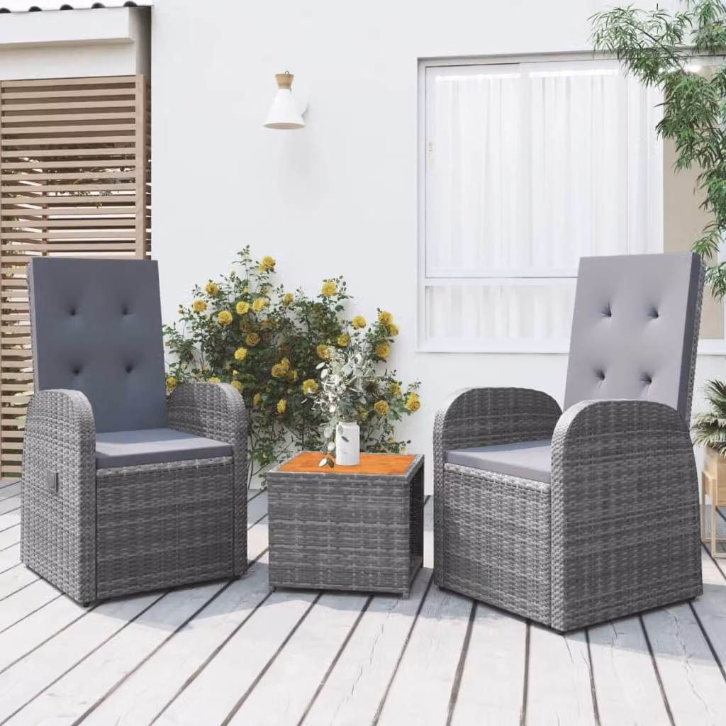 Maison Exclusive - Set da giardino 3 pezzi in polyrattan grigio e legno massello di acacia