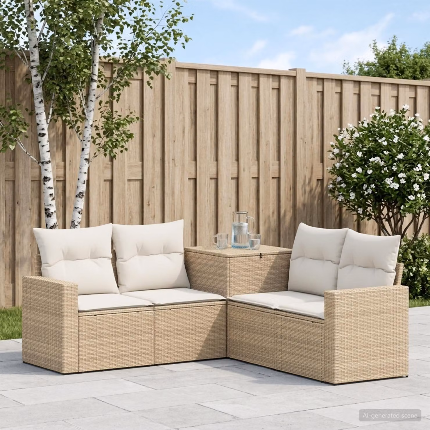 vidaXL Set di divani da giardino 5 pz in polyrattan beige e bianco crema con cuscini inclusi