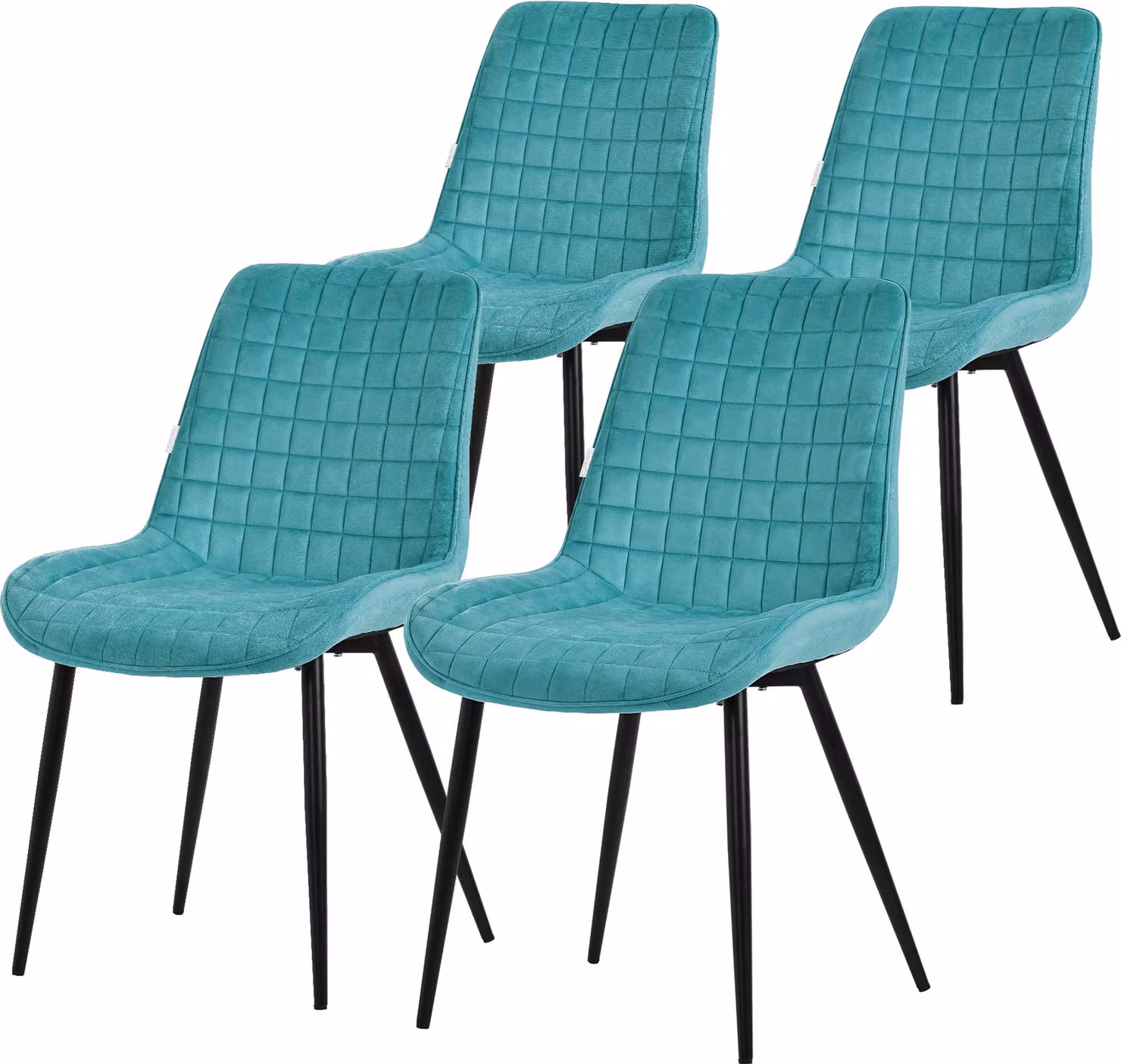 Set di 4 sedie da pranzo ML-Design, petrolio, seduta in velluto con gambe in metallo nero, sedie da cucina con schienale