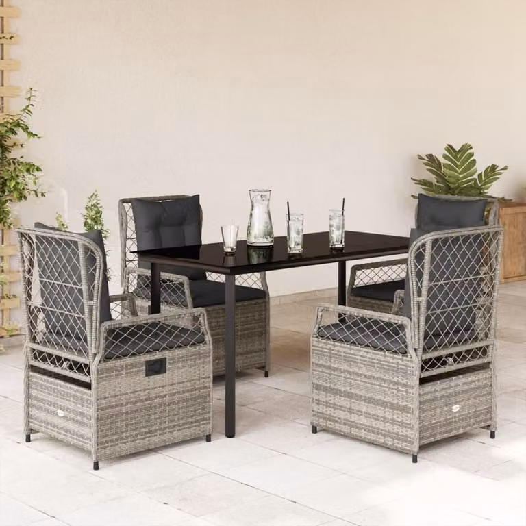 Maison Exclusive - Set da Pranzo da Giardino 5 pz con Cuscini in Polyrattan Grigio