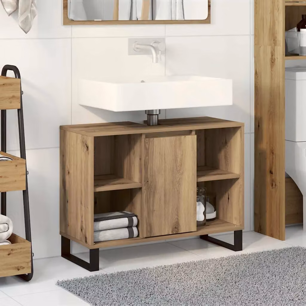 Mobile da bagno vidaXL moderno in legno marrone con ante a battente e ripiani interni L: 80 cm, P: 33 cm, H: 60 cm