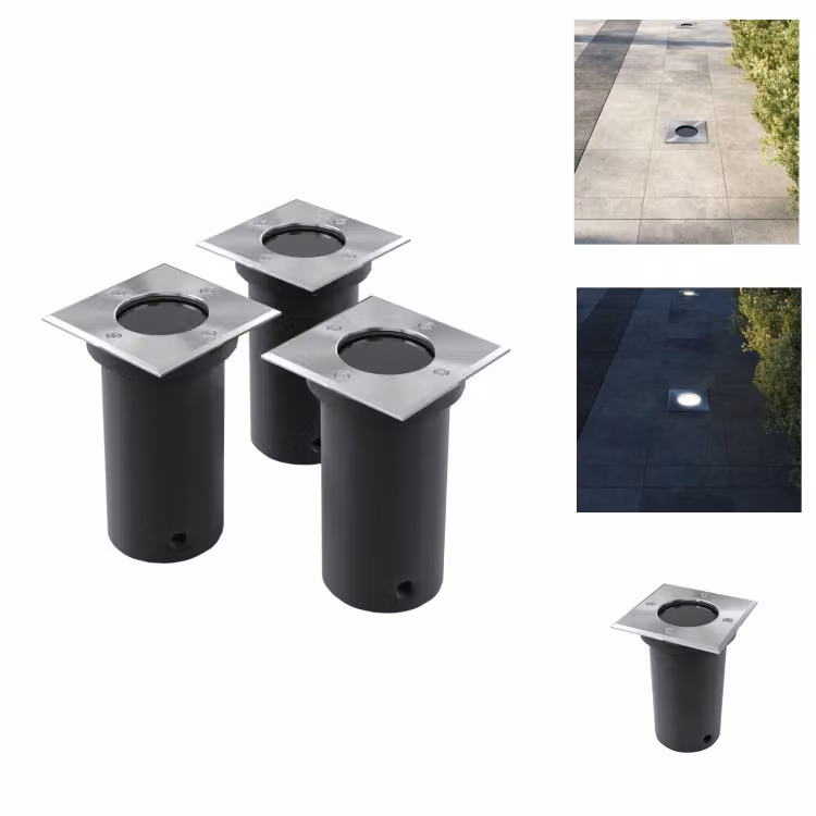 vidaXL Luci da terra per esterni 3 pz. Quadrato - Illuminazione per esterni