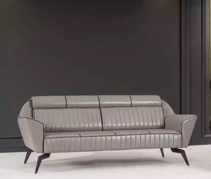 Grauer Leder Dreisitzer Arbeitszimmermöbel Designer Holzmöbel Luxus