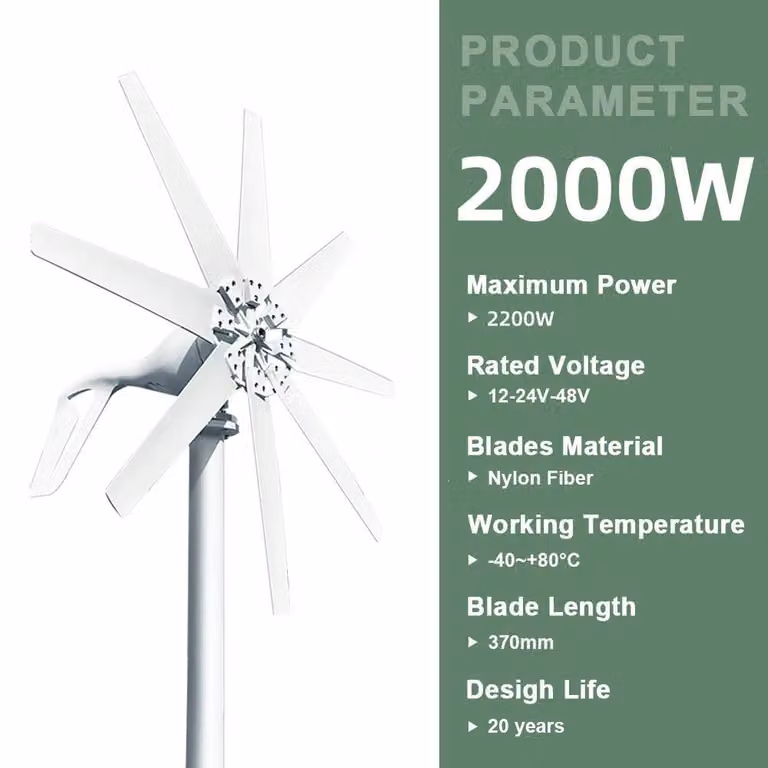 Turbina eolica - Turbina eolica - Generatore eolico - Energia eolica - 2000W - 48V - con controllo ibrido