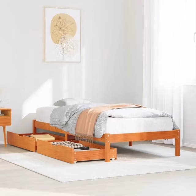 Letto senza Materasso-Struttura Letto Marrone Cera 100x200 cm in Legno di Pino 607831