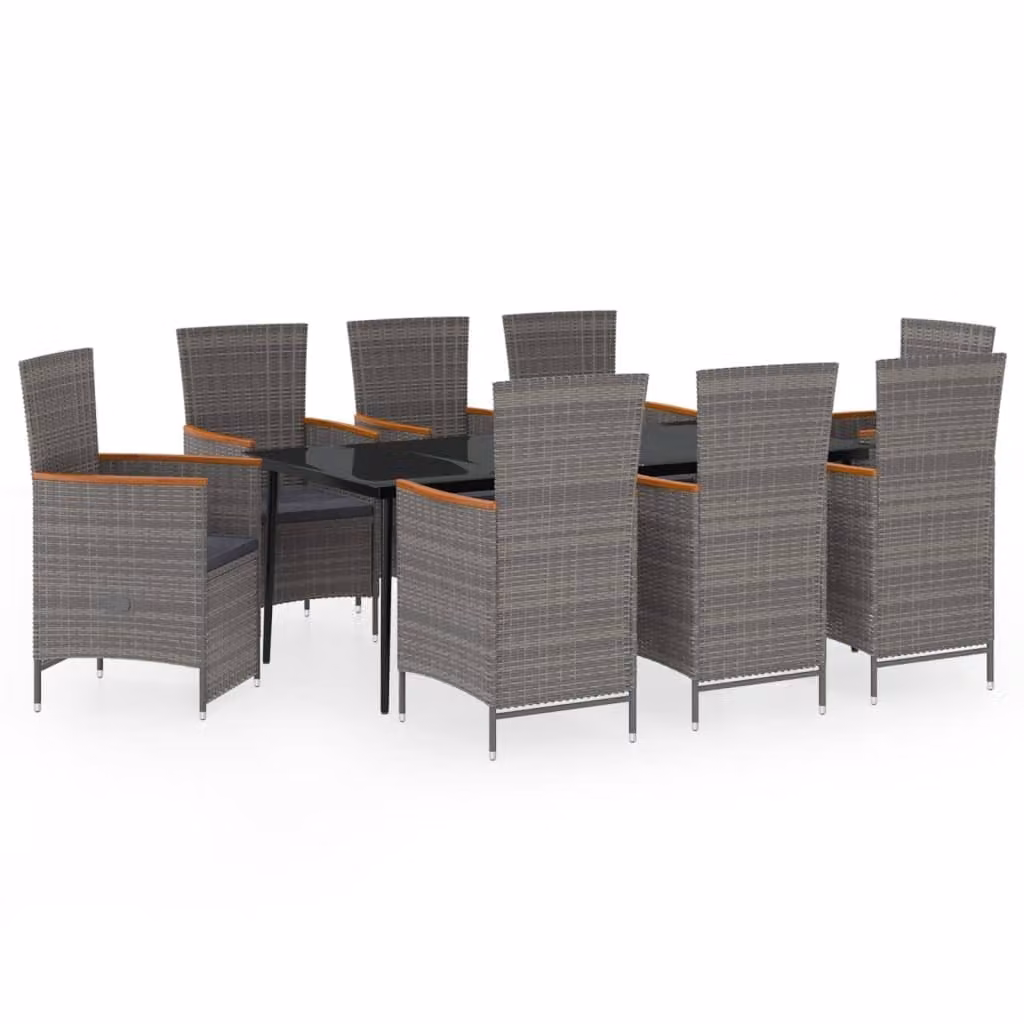 Set da Pranzo da Giardino 9 pz con Cuscini Grigio