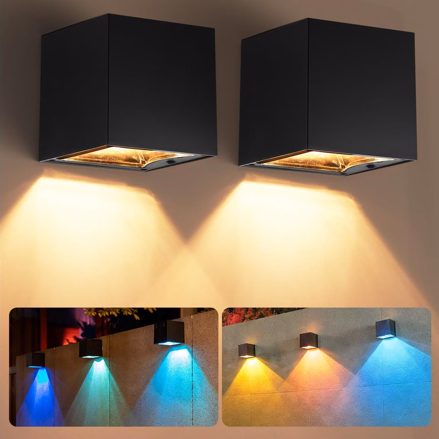 Lampade da esterno a energia solare, set da 2, luce bianco caldo + RGB, grado di protezione IP65