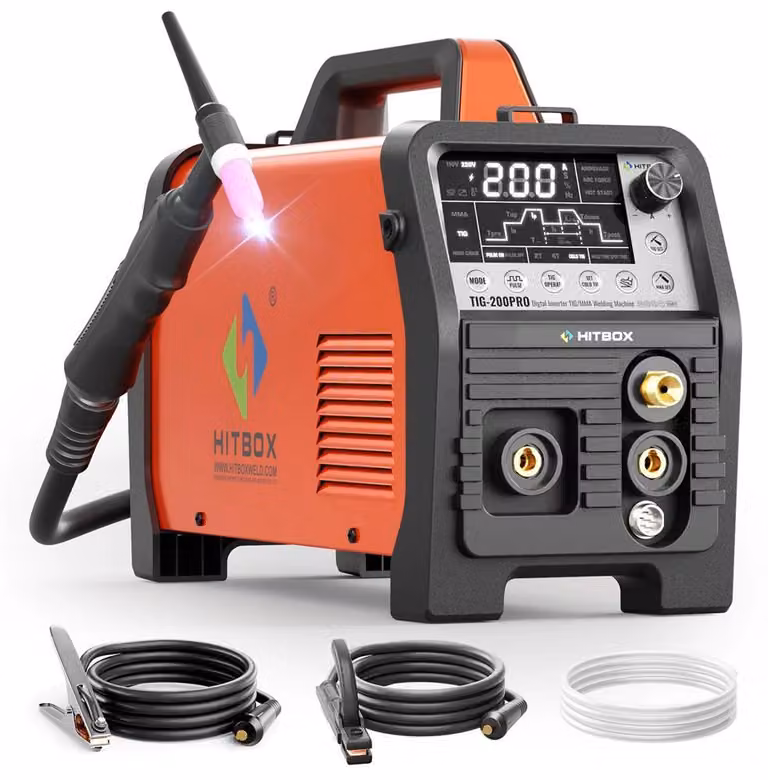 Saldatrice - TIG200PRO TIG/MMA - 200 A a impulsi HF - 6 in 1: saldatura a freddo/a punti/a elettrodo - Inverter IGBT - Display a LED - Spina UE da 220 V - Funzione Smart