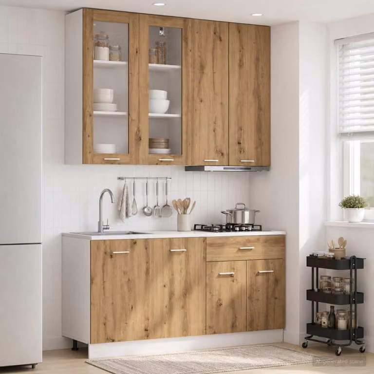 Unità cucina moderna vidaXL LYON in legno Rovere marrone con ante in vetro, 4 pezzi, L/P/H: 100 x 46 x 80 cm