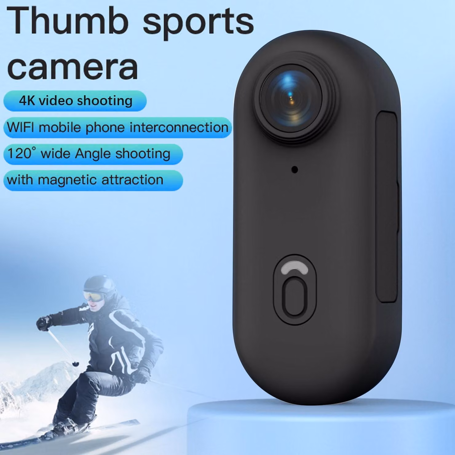 4K 30 fps Minuscola action cam WiFi Sport Obiettivo grandangolare 120° Batteria integrata con cinturino magnetico sul retro Clip Custodia impermeabile Accessori di montaggio per attività all'aperto