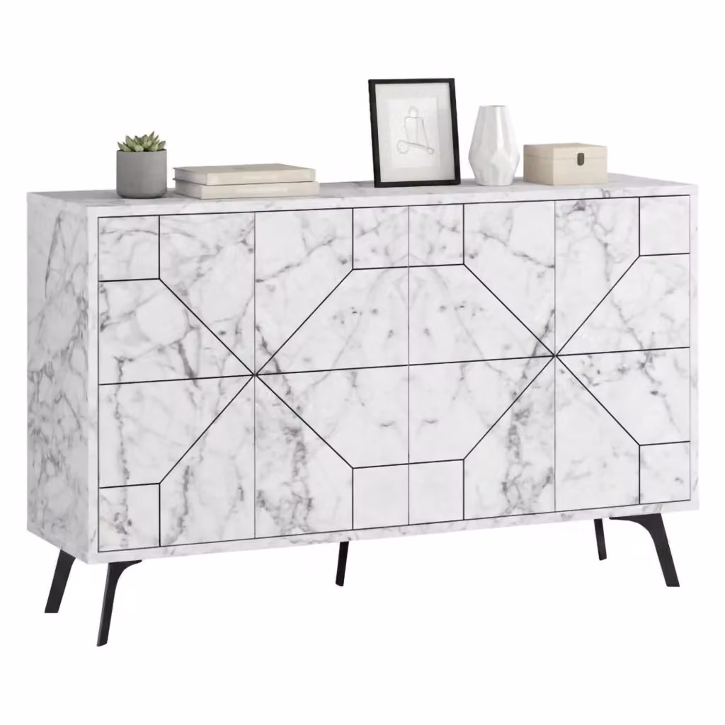 Credenza Brunale DMORA per soggiorno e cucina, Bianco, L: 123 cm, P: 35 cm, H: 62 cm – 2