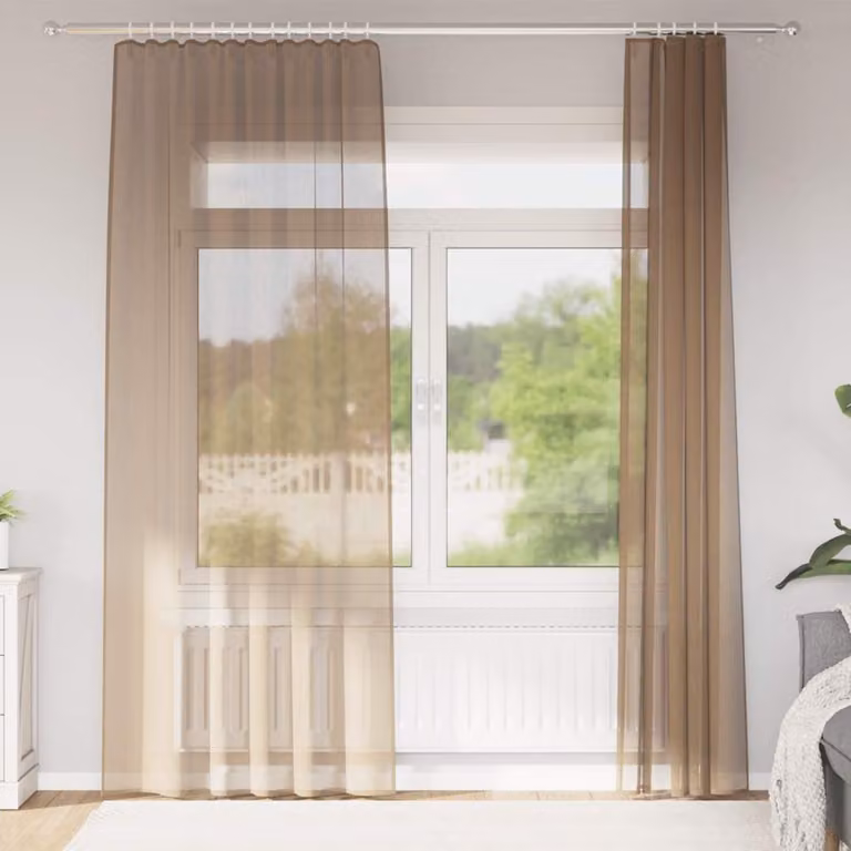 Set di 2 tende in voile semi-trasparenti vidaXL con tasche per asta, colore marrone, L: 140 cm, H: 245 cm