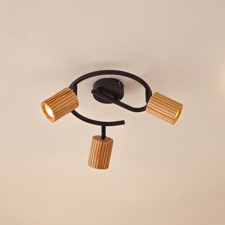 Lindby Faretto da soffitto Stralino, a 3 luci, Ø31cm, legno, GU10 Stralino Lindby, dimmerabile, Legno chiaro, Corridoio, Legno, Moderno, Faretto