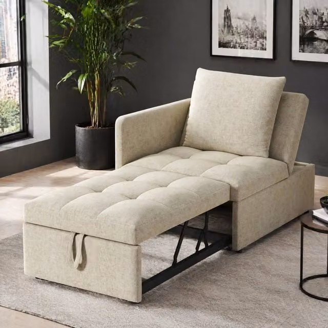 Divano letto 3 in 1 convertibile con schienale reclinabile a 5 posizioni; 177x68x65 cm; beige