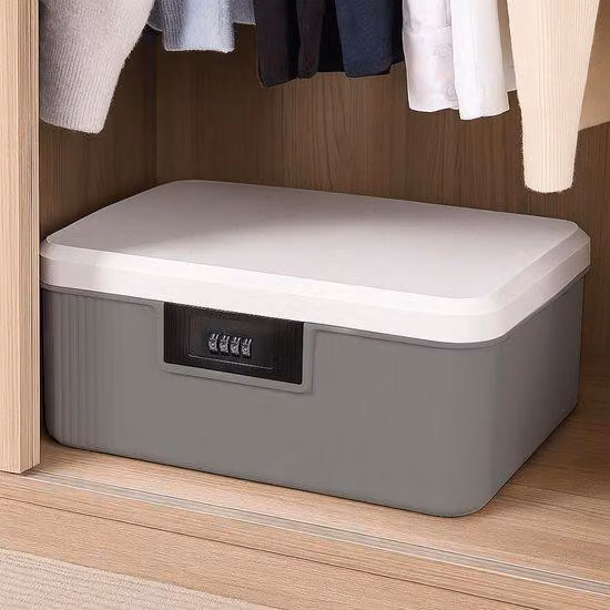 Cassetta di sicurezza a due scomparti, 26 x 22 x 12 cm, per smartphone, cassetti, grigia