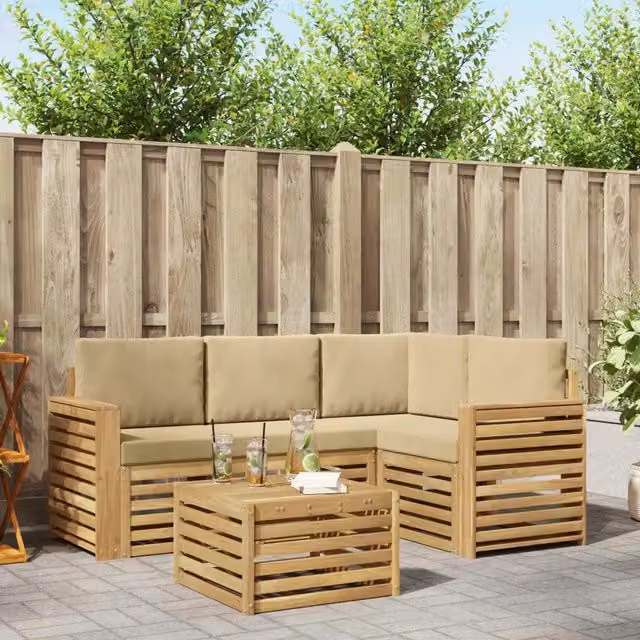 Set di divani da esterno 5 pz Bianco e Beige Poliestere 3391803