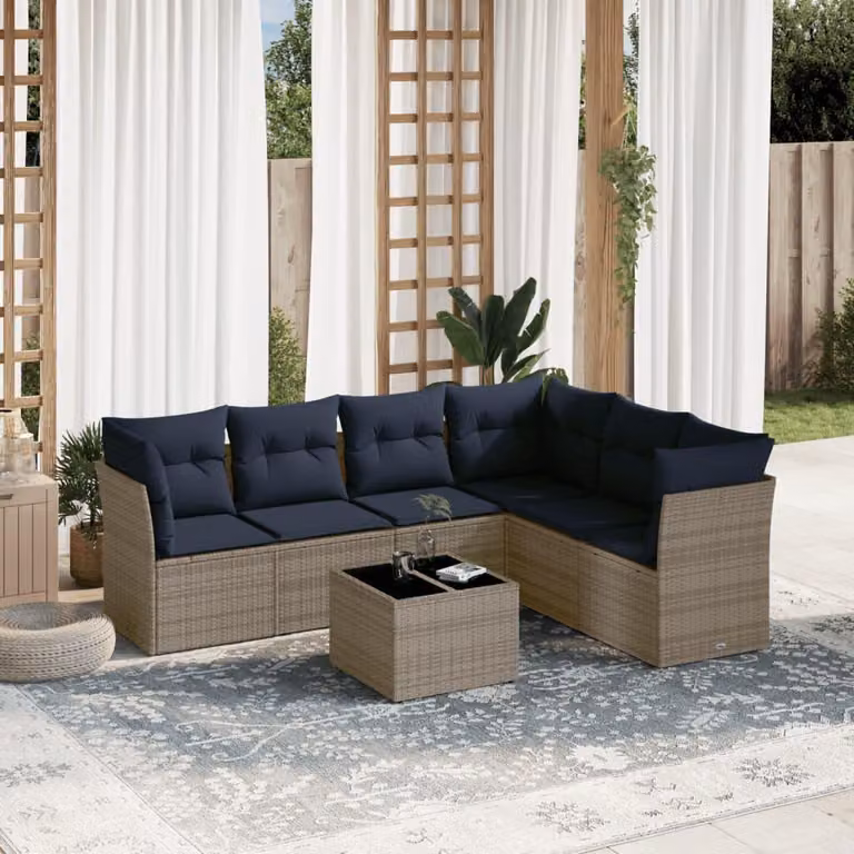 Maison Exclusive - Set divano da giardino 7 pezzi con cuscini, grigio, polyrattan
