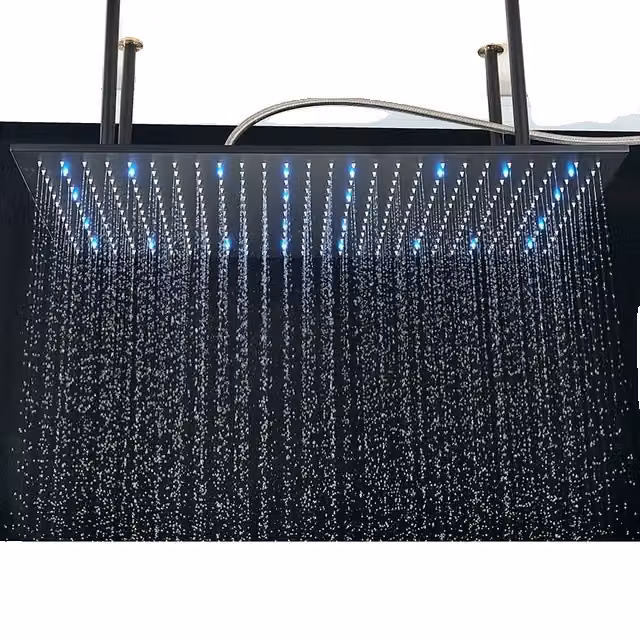 Soffione a LED, finitura in nichel, design rettangolare, nero A