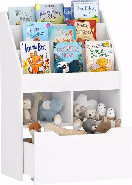 Libreria per bambini Xylo in legno bianco con cassetto e ripiani per cameretta L: 60 cm, P: 29,9 cm, H: 90 cm