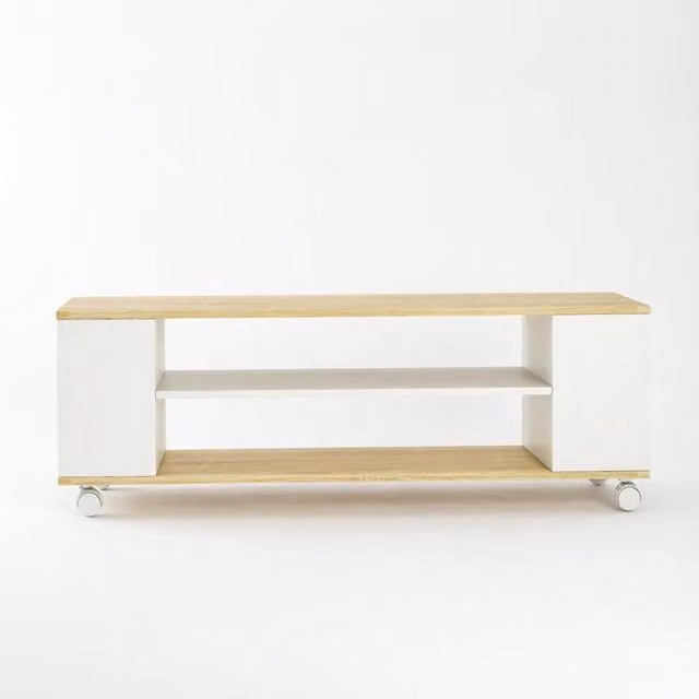 Mobile TV Chicfurn moderno in legno bianco con 2 ripiani aperti e 2 vani laterali, sospeso o con ruote, per soggiorno o camera da letto, L 120 cm x P 40 cm x H 38,5 cm