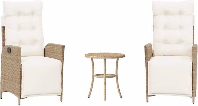 Set da Bistr¨° 3 pz | Set Salotto da Giardino con Cuscini Beige in Polyrattan