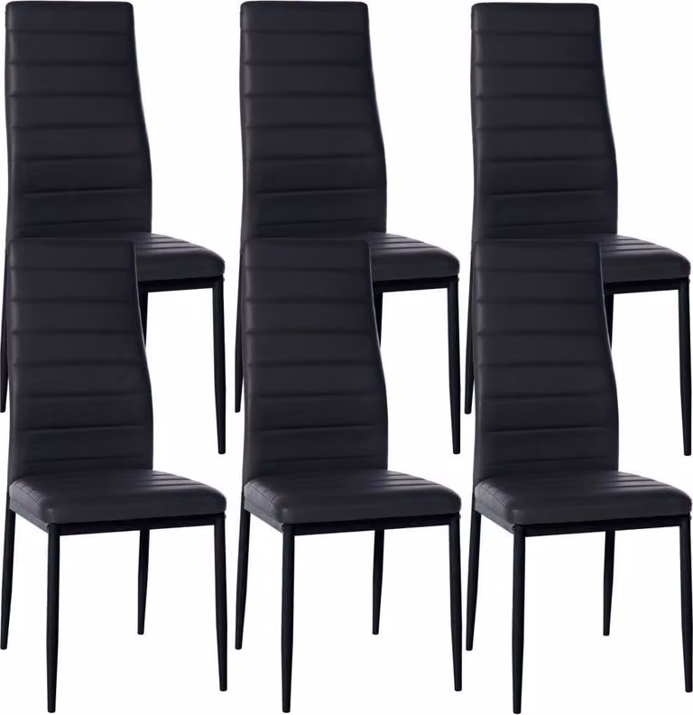 set di 6 sedie da pranzo - sedie da pranzo - seduta confortevole con rivestimento in velluto o Pelle finta | colore: nero | materiale: Pelle finta