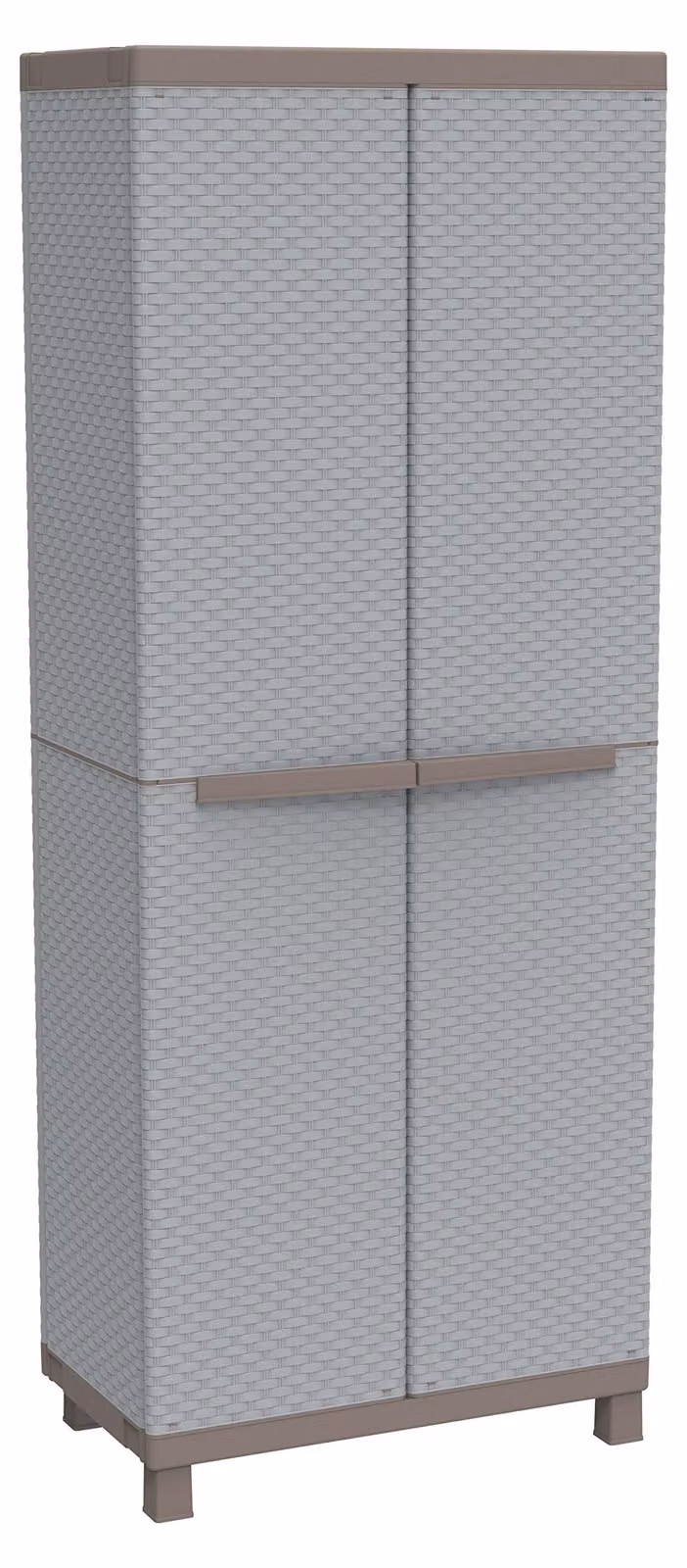 Armadio in plastica, 2 ante, 3 ripiani, aspetto rattan, 68x39x170 cm, grigio