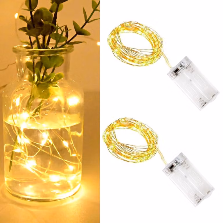 Set di 2 catene luminose a LED, luce bianco caldo, lunghezza 1 metro, 10 LED