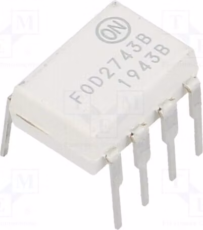 1 optoaccoppiatore, canali: 1, montaggio su circuito stampato, tensione di uscita collettore-emettitore (Uce): 70V, modello FOD2743B, optoaccoppiatore - uscita