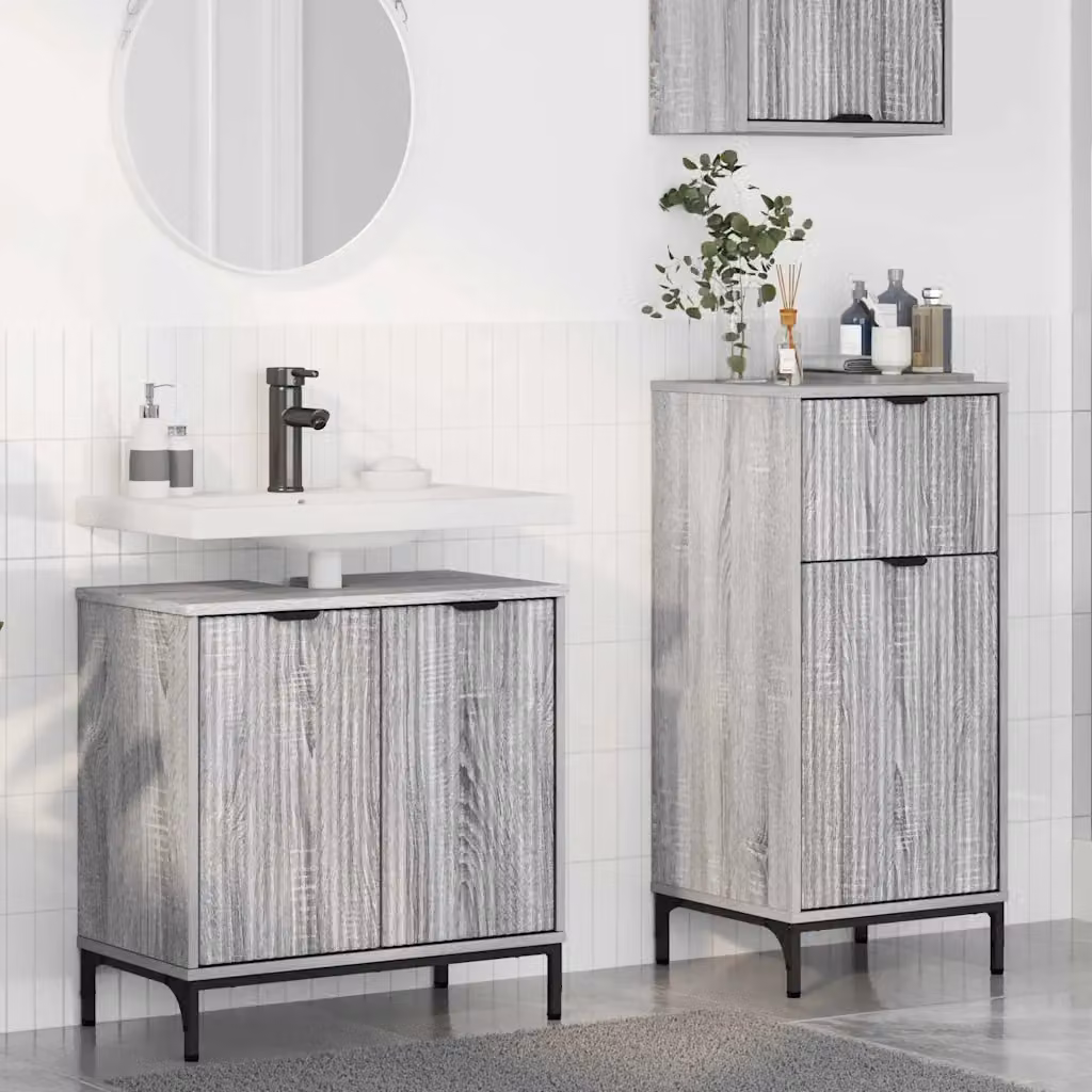 Set di mobili per il bagno vidaXL composto da mobile lavabo e mobile contenitore, Grigio, design moderno – 1