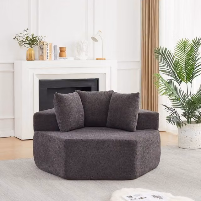 Poltrona lounge modulare esagonale WISHDOR in tessuto chenille grigio con imbottitura mista e design moderno per il tuo living