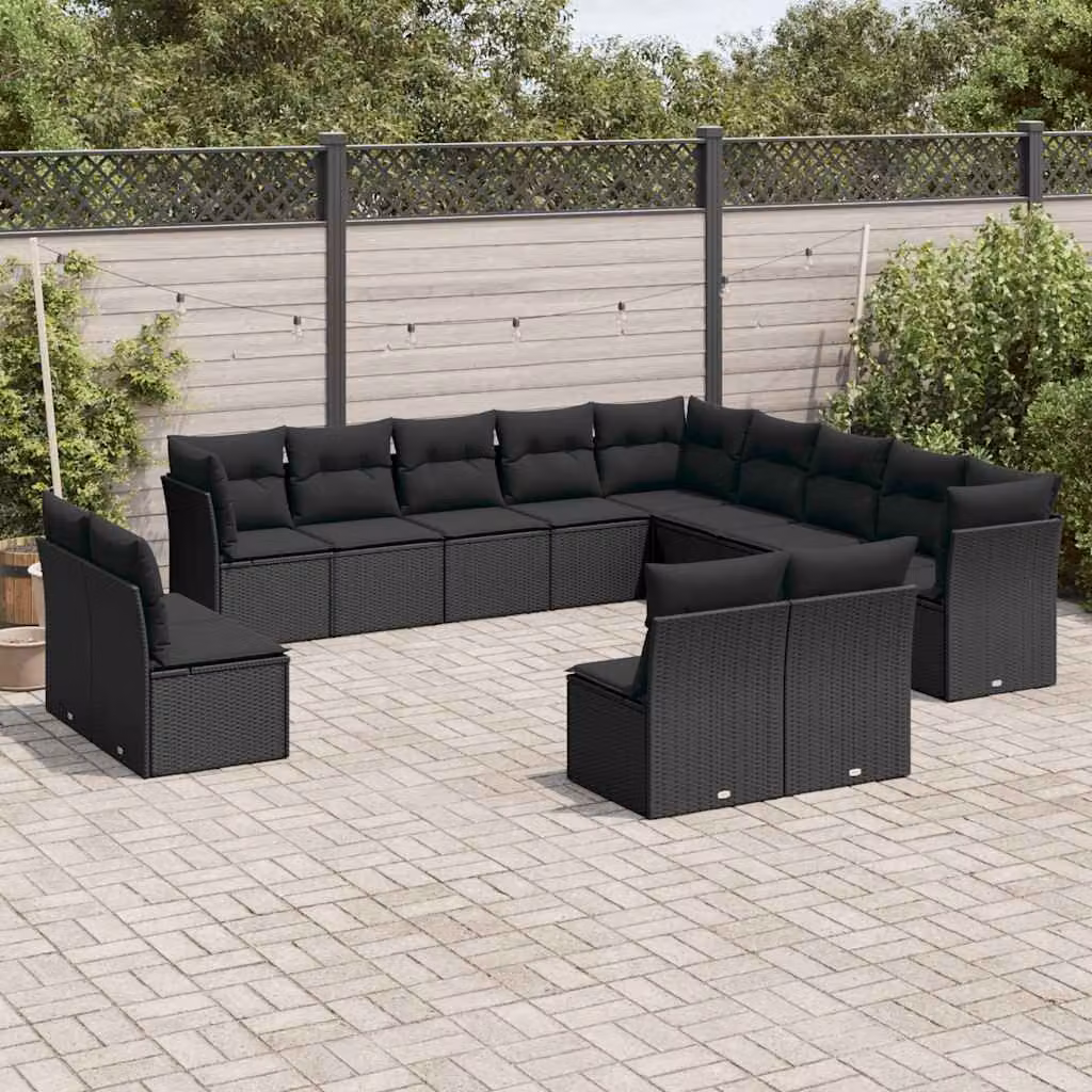 Set di divani da giardino vidaXL a forma di U in polyrattan nero con cuscini inclusi – 1