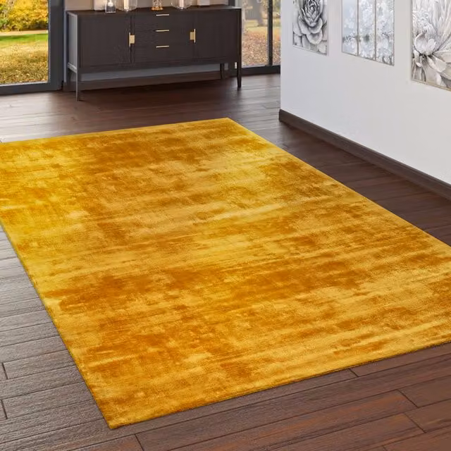 Tappeto vintage Gloria giallo, argento e beige in viscosa, L: 120 cm x P: 170 cm