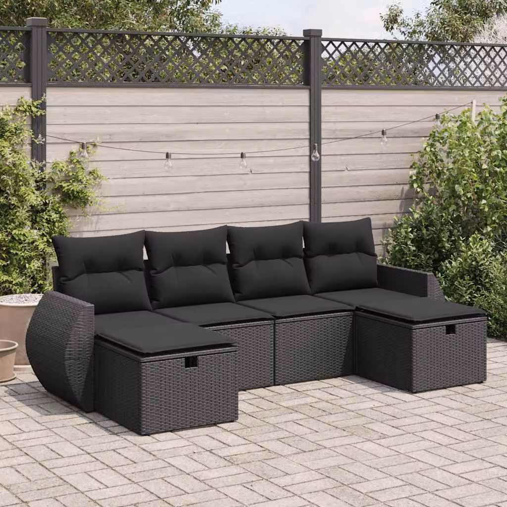 Maison Exclusive - Set da giardino 6 pezzi con cuscini in polyrattan nero