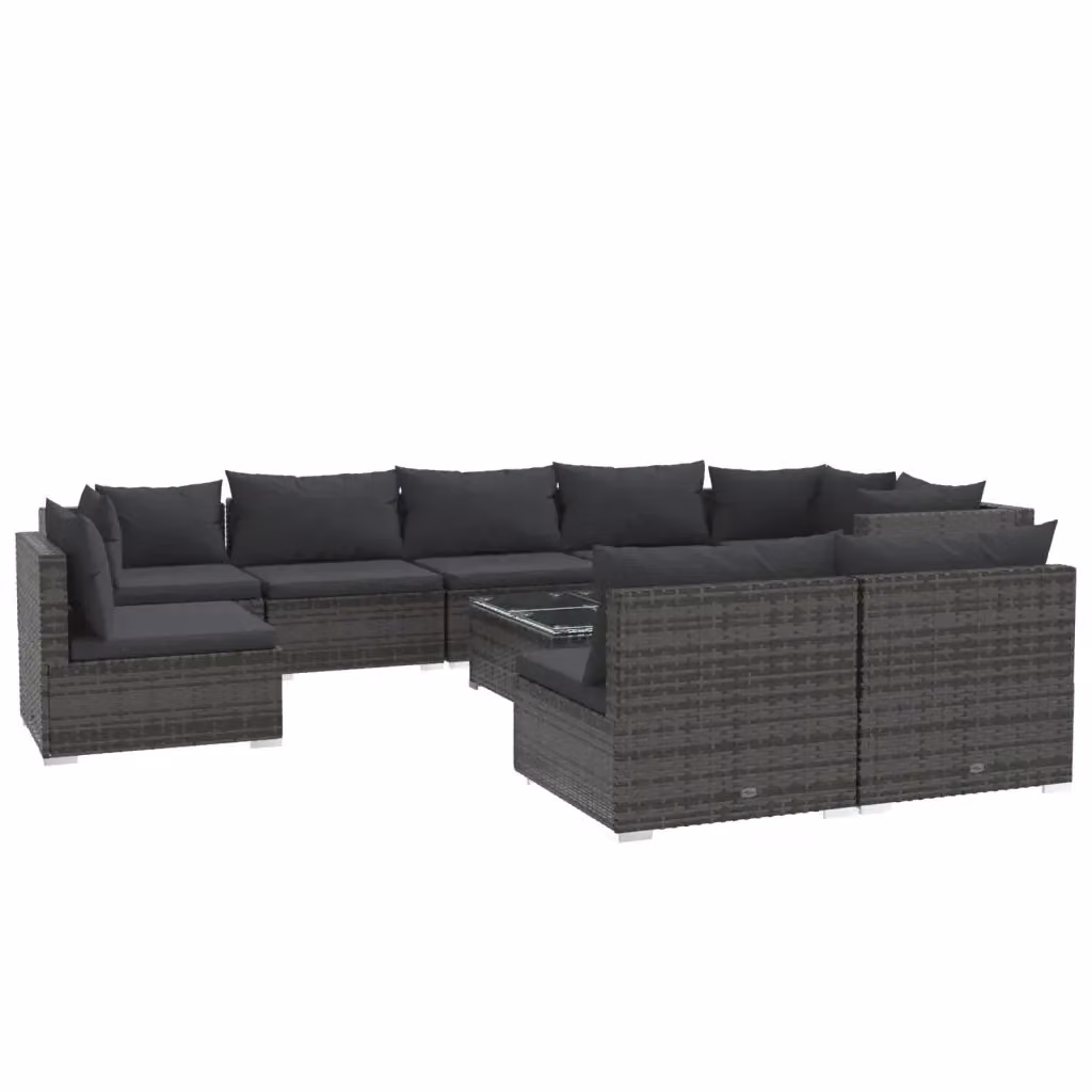 Set di Divani da Giardino vidaXL in Polyrattan Grigio Antracite con Tavolino e Cuscini – 2
