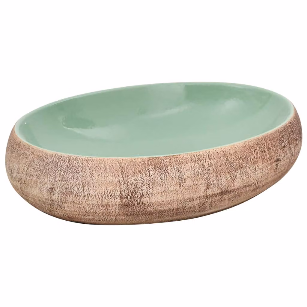Lavabo da Appoggio Verde e Marrone Ovale 59x40x15 cm Vetroceramica