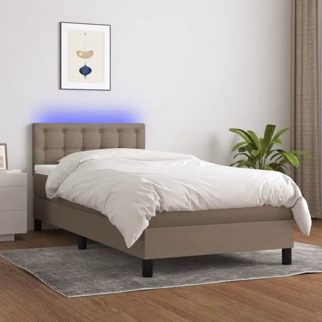 Letto a molle con materasso vidaXL in tessuto beige e grigio con illuminazione LED e porta USB L/P/H: 90 x 200 cm