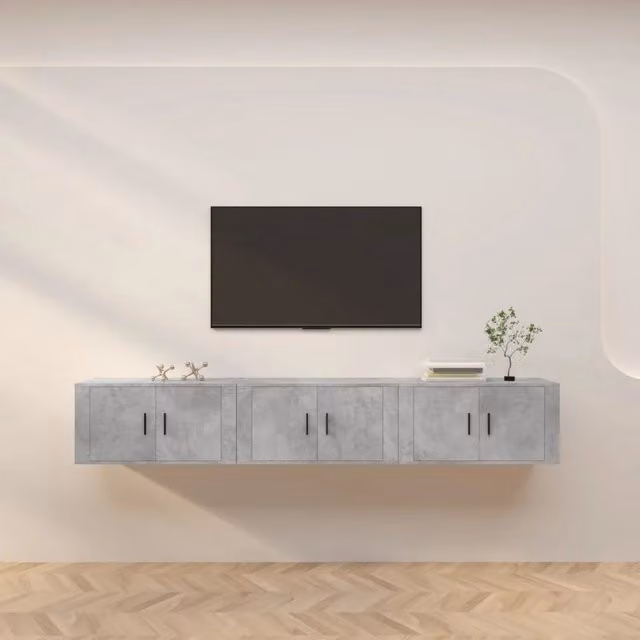 Set di 3 mobili porta TV da parete vidaXL in stile classico, colore grigio, L 80 cm x P 34,5 cm x H 40 cm