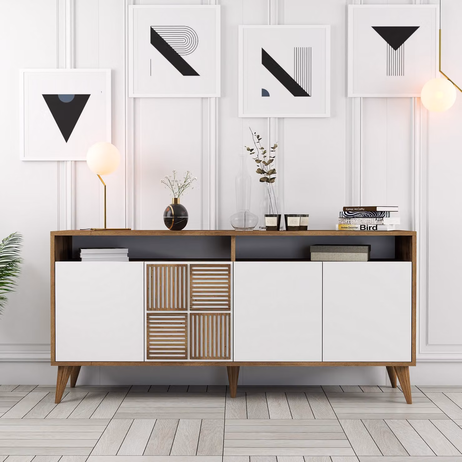 Skye Decor, Milan 160 - Noce, Bianco, Consolle, Noce, 100% PANNELLI DI PARTICELLE RIVESTITI IN MELAMMINA, 160 x 35 x 78 cm