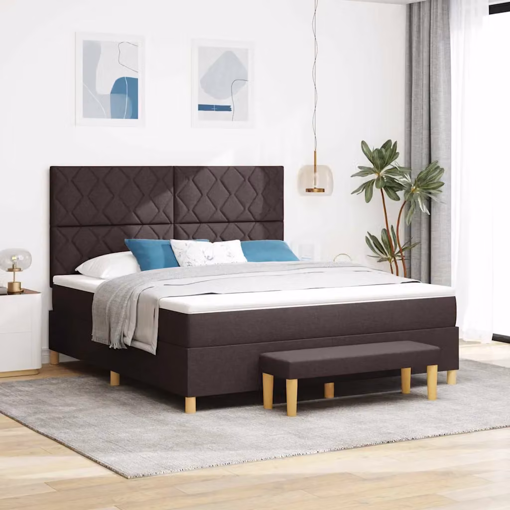 Letto a molle con testiera vidaXL in tessuto marrone scuro L: 180 cm, P: 200 cm, H: 128 cm